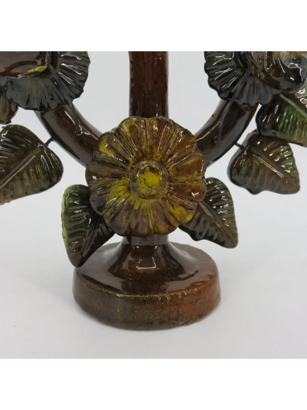Tree Of Life Pottery Single Candleholder Candelabra Mexican Folk Art Flower Leaf